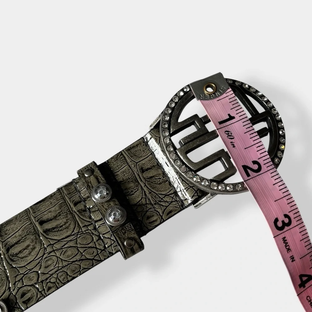 Guess Y2K Croc Embossed Faux Leather Rhinestone Belt Small